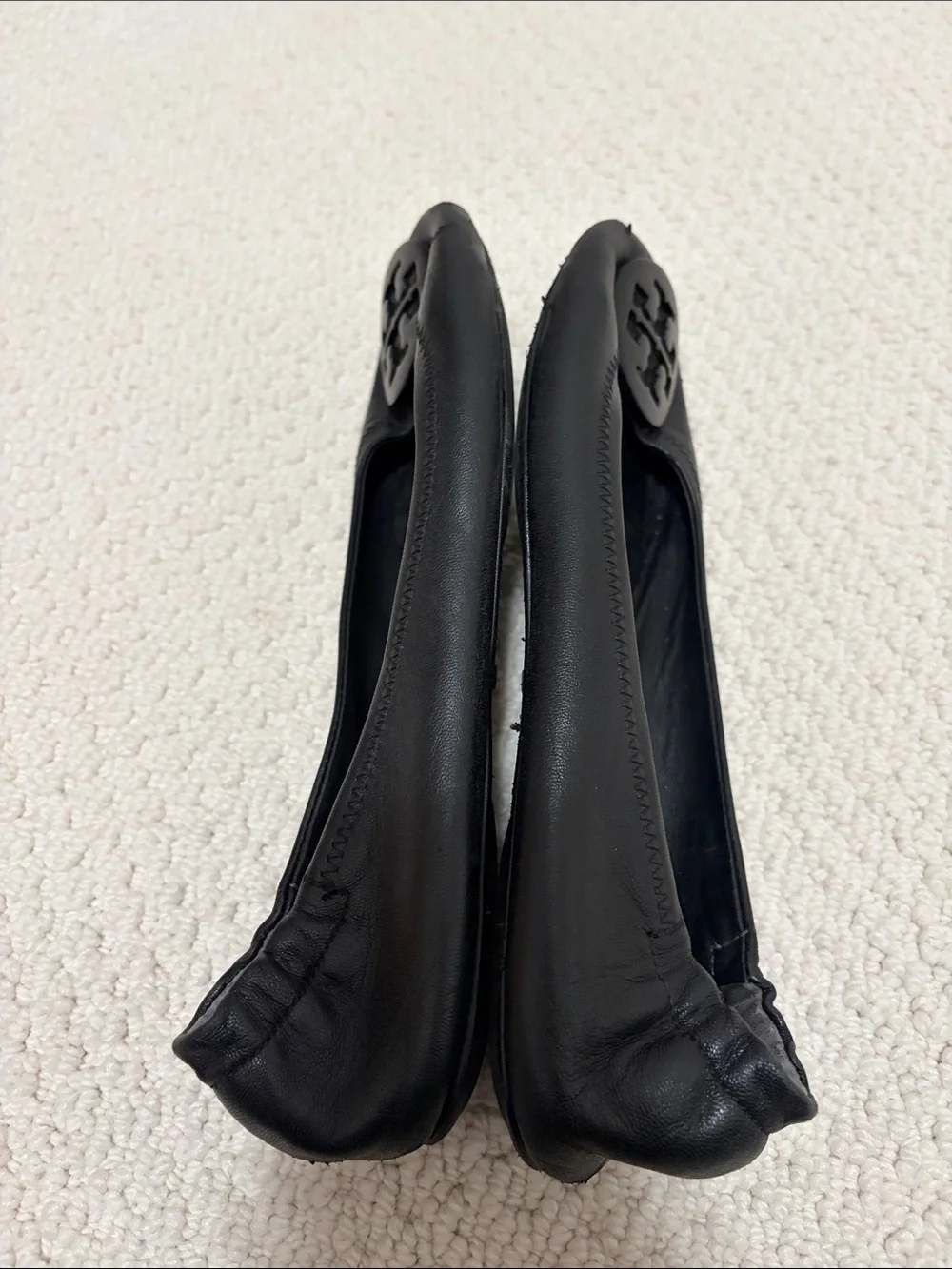 Tory Burch Minnie black leather travel ballet flats 8.5